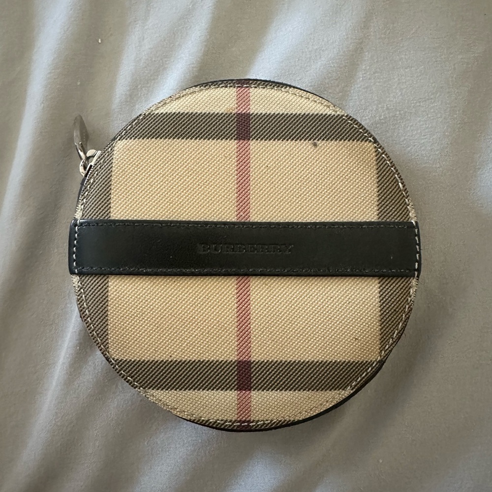 Burberry Beige-Black House Check PVC And Leather Round Coin Pouch